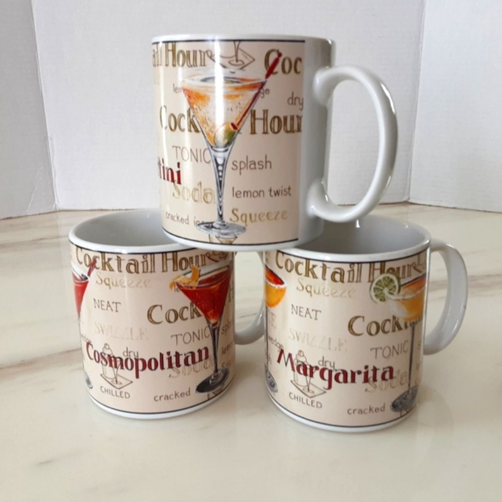 SAKURA Cocktail Hour Stoneware Coffee Mugs Designed by Gregory Gorham - Rare Vtg